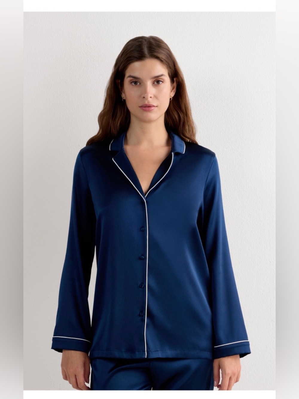 Intimissimi Navy Silk Long Sleeve & Shorts Set - Medium